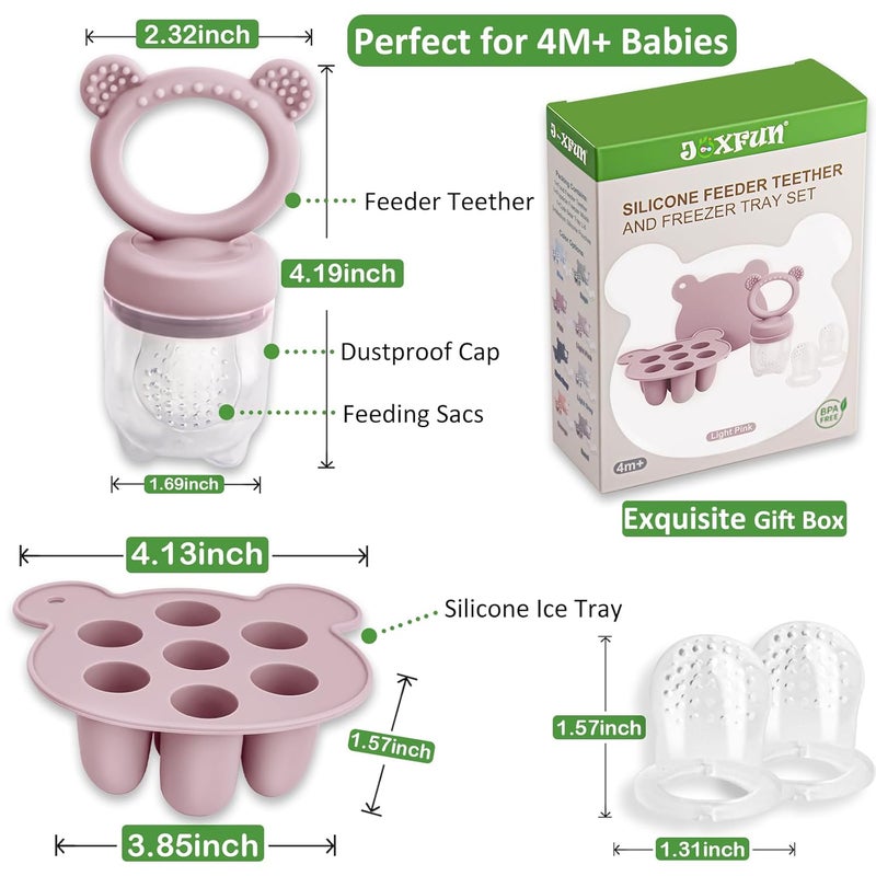 JEXFUN Silicone Breastmilk Popsicle Freezer Molds & Baby Fruit Food Feeder Pacifier, Baby Food Storage Containers Breast Milk Ice Cubes for Baby Teething & Infant Self Feeding, BPA Free - (Light Pink) - Image 4